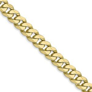 5.75mm 10k Yellow Gold Flat Beveled Curb Chain Necklace, 24 Inch